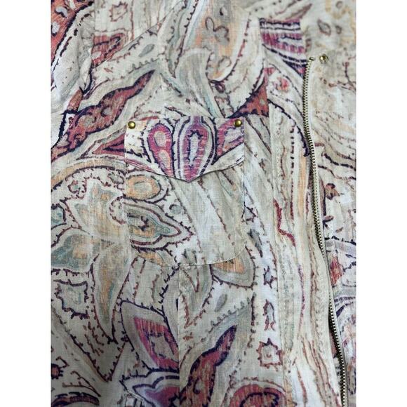 Chico’s Jacket Women's Size Large Multicolor 100% Linen Paisley Watercolor BOHO - Picture 9 of 9